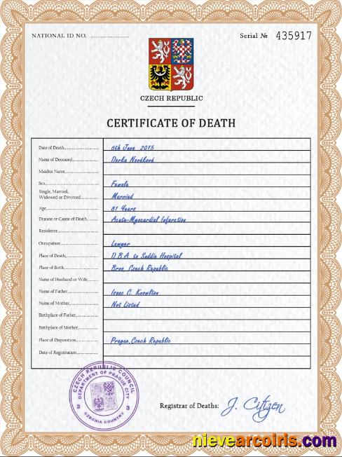 Czechia death certificate